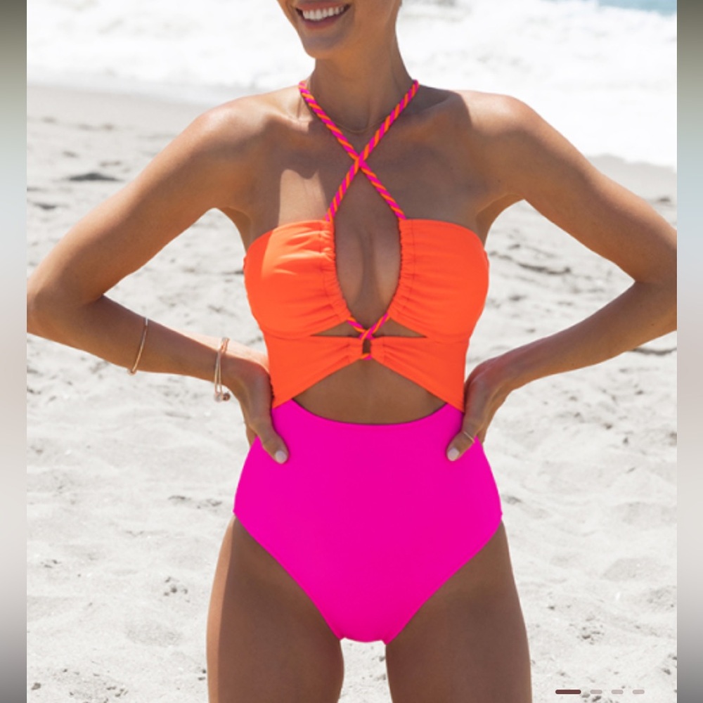 NWT Popvil color block front cutout one piece
